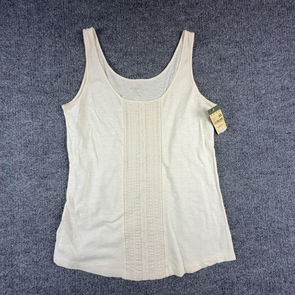 Eddie Bauer Tank Top Womens Medium White Pintuck Knit Scoop Neck 0875 NEW